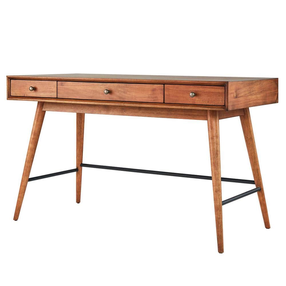 50 in. Rectangular Brown 3 Drawer Writing Desk with Built-In Storage