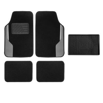 Gray Color-Block Carpet Liners Non-Slip Car Floor Mats with Faux Leather Accents - Full Set