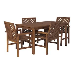 Chevron Dark Brown 5-Piece Wood Outdoor Patio Dining Set