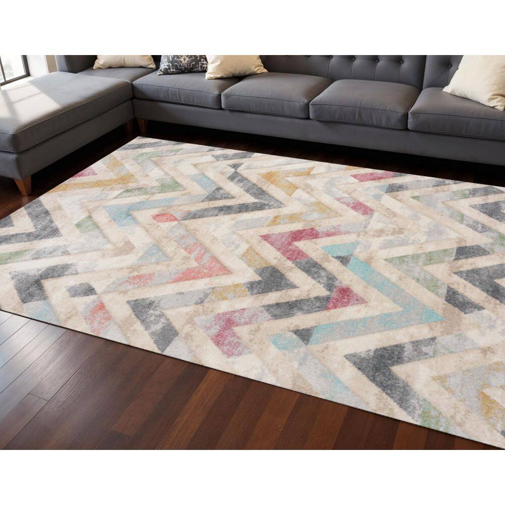 8' X 11' Cream Blue And Pink Chevron Area Rug price history on PriceWatchPro