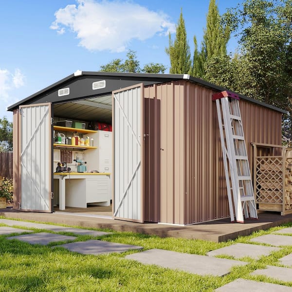 10 ft. W x 12 ft. D Metal Storage Shed with Double Door, Locks, Air Vents (115 Sq. Ft.)