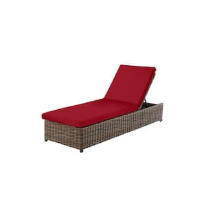Fernlake Brown Wicker Outdoor Patio Chaise Lounge with CushionGuard Chili Red Cushions