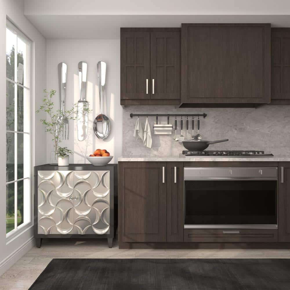 Black and Silver Crescent Moon Relief 2-Door Office Cabinet