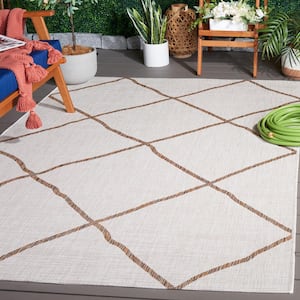 Courtyard Ivory/Brown 7 ft. x 7 ft. Trellis Impression Indoor/Outdoor Square Area Rug