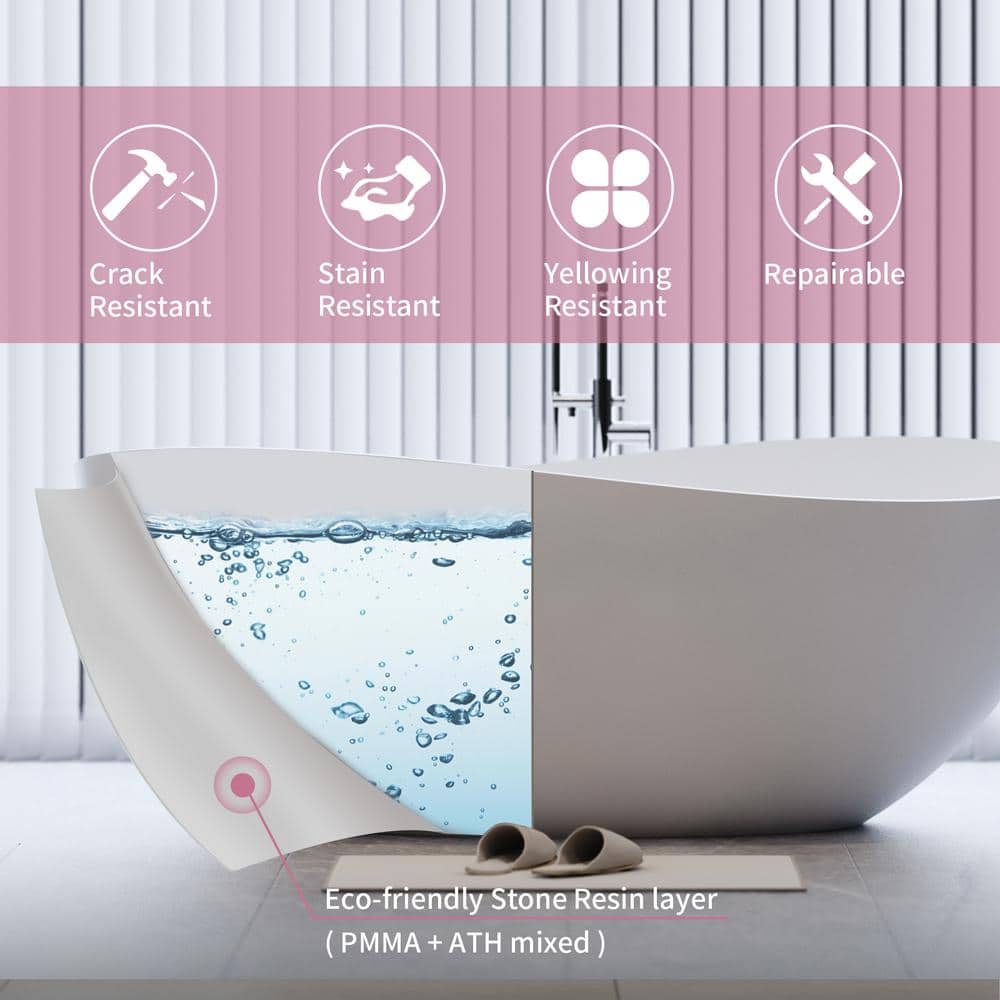63'' White Acrylic Freestanding Soaking Bathtub