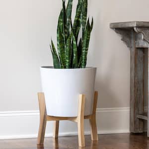 Contemporary Large 16 in. x 19.87 in. White Resin Composite Indoor Planter with Wood Stand