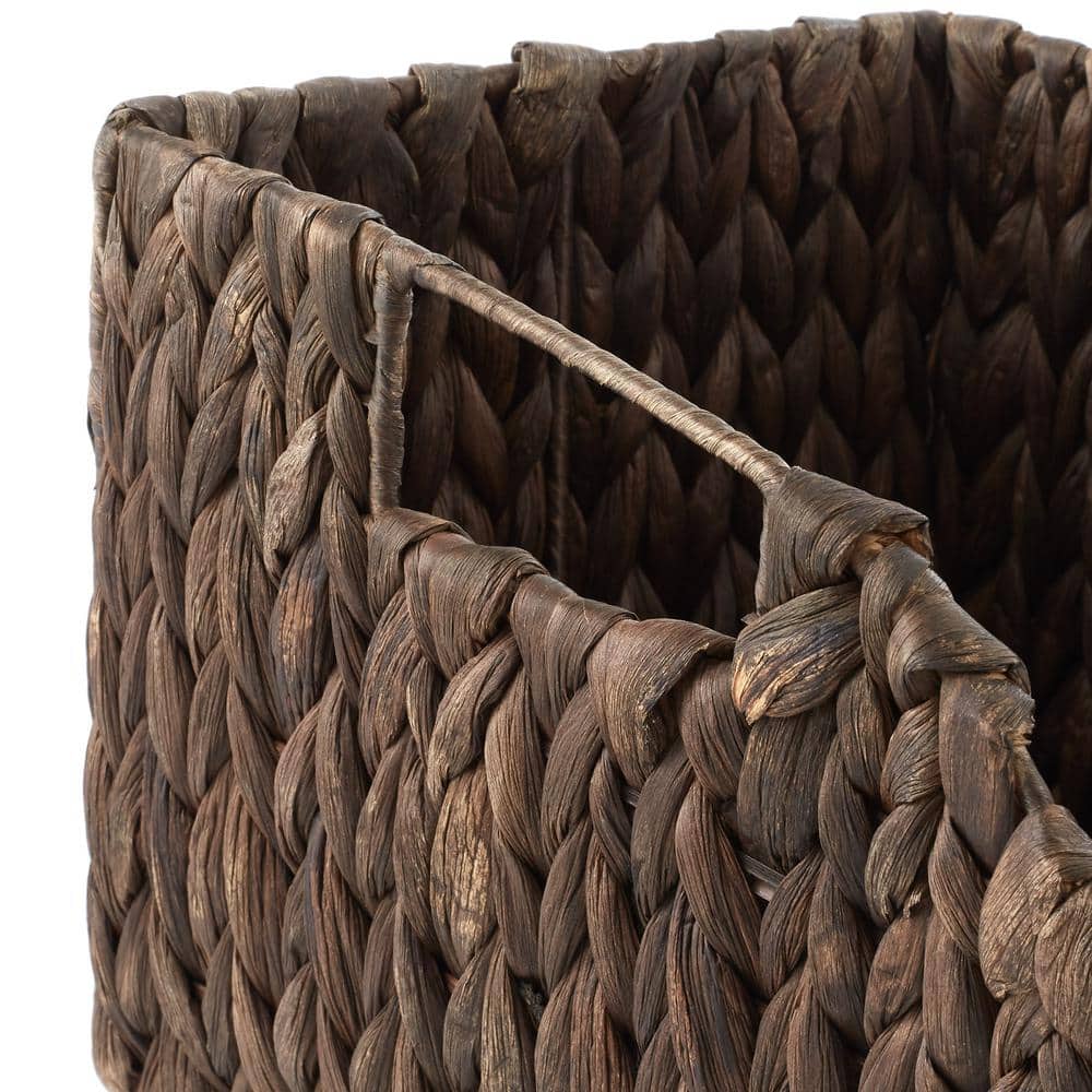 Espresso Water Hyacinth Rectangular Storage Baskets with Handles, Set of 2