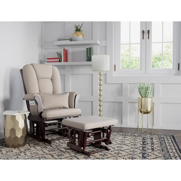 Tuscany Espresso Glider and Ottoman Set with Taupe Swirl Cushion