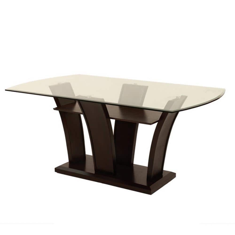 Benjara 42 in. Rectangular Black Glass Top Dining Table with Wooden