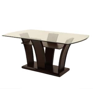 42 in. Rectangular Black Glass Top Dining Table with Wooden Frame ( Seats 6)