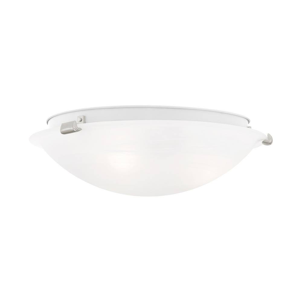 Transitional Brushed Nickel 3-Light Flush Mount with White Alabaster Glass