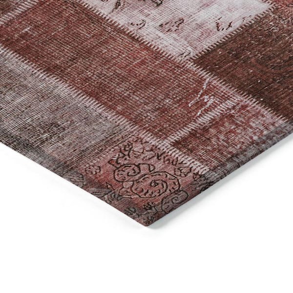 Burgundy, Merlot, Blush 5 ft. x 8 ft. Woven Plaid Polyester Rectangle Indoor/Outdoor Area Rug