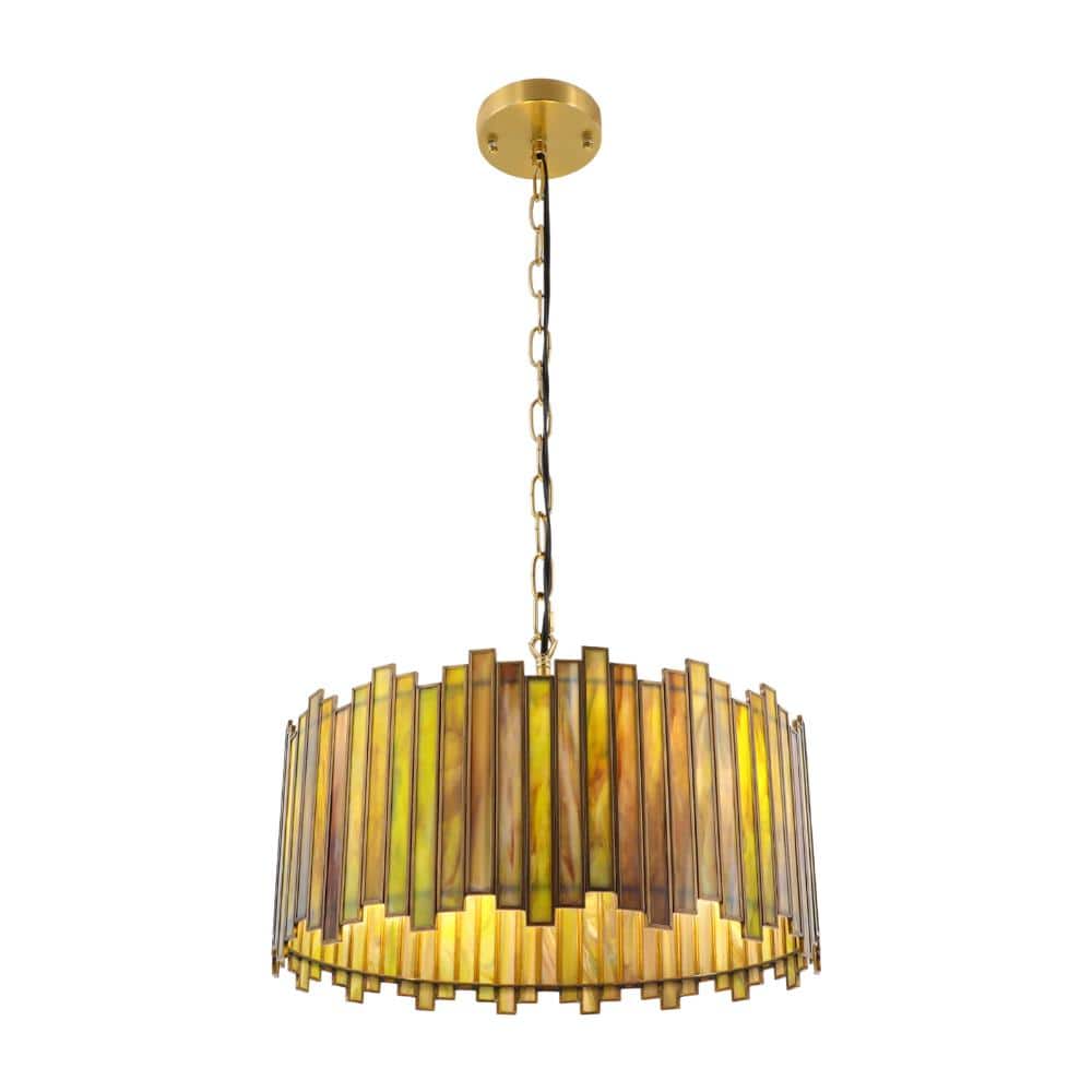4-Light Green Mid-Century Modern Pendant Light with Stained Glass Shade and  Adjustment Chain, No Bulbs Included price history on PriceWatchPro