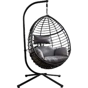40 in. W Egg Swing Chair with Stand 1-Person Metal Patio Swing with Comfortable Gray Cushions