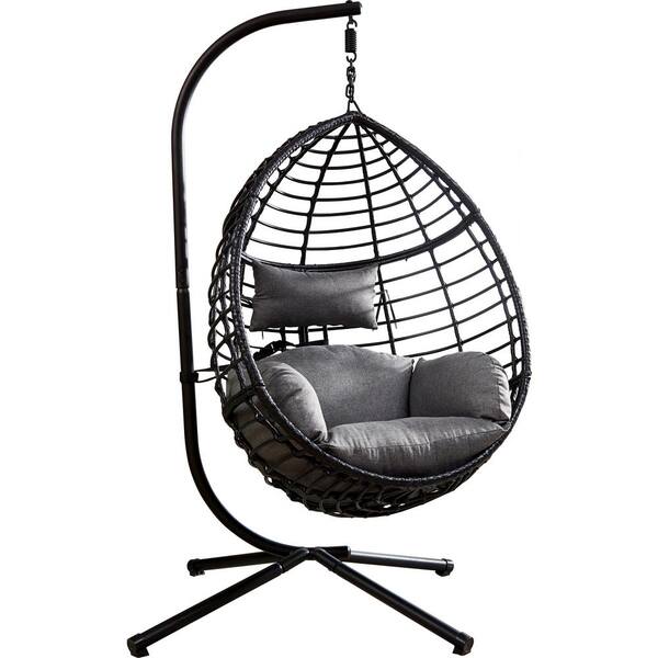 Unbranded 40 in. W Egg Swing Chair with Stand 1-Person Metal Patio Swing with Comfortable Gray Cushions