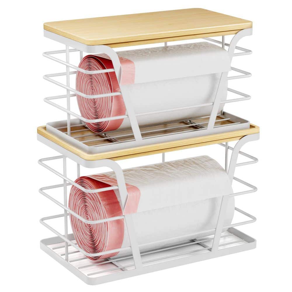 Wudkey 2-Pack White Wall Mount Stainless Steel Trash Bag Holder