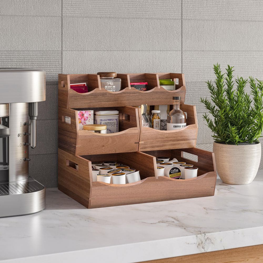 マール ウッドラック Seville Classics 4-Piece Set Acacia Wood Stackable Bin Countertop