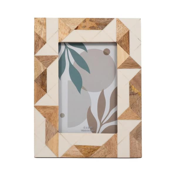 4 in. x 6 in. White Resin Wood Brown and White Geometric Design Picture Frame