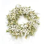 24 in. Artificial Green Leaves Wreath with White Berries