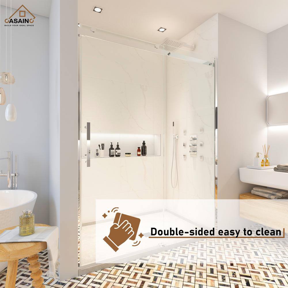 60" Chrome Frameless Sliding Shower Door with Tempered Glass
