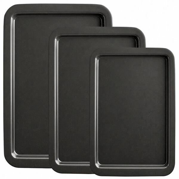 Ceramic Baking Sheet Pan Set, Cookie Sheet for Oven, Bakeware Sets with Wider Grips, 3 Pack Baking Tray in Dark Grey
