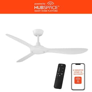 Tager 52 in. Smart Indoor/Outdoor Matte White Ceiling Fan without Light with Remote Powered by Hubspace