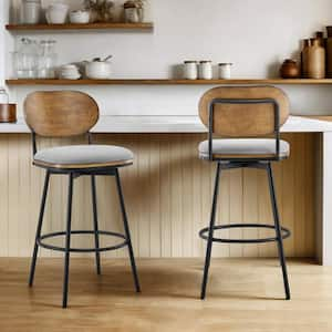 Aloysius 27 in. Light Grey High Back Bar Stools Metal Swivel Counter Stools with Fabric Seat (Set of 2)