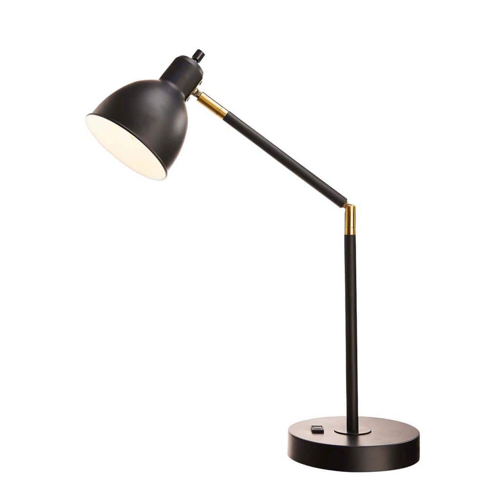 Cresswell 20.75 in. Black Articulating Desk Lamp with Power Outlet  20092-001 - The Home Depot