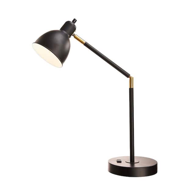 Cresswell 20.75 in. Black Articulating Desk Lamp with Power Outlet