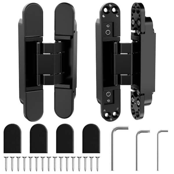 Invisible Door Hinge Zinc Alloy Hidden Door Hinge Concealed Swing Adjustable Butt Hinge, Black (2-Pack)