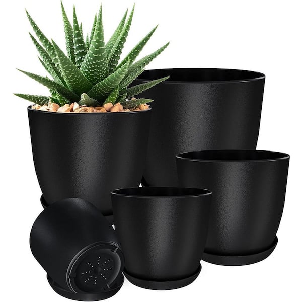 ITOPFOX Minimalist 7.1 in. L x 5.7 in. W x 5.9 in. H Black Plastic Round Indoor Planter (5-Pack)