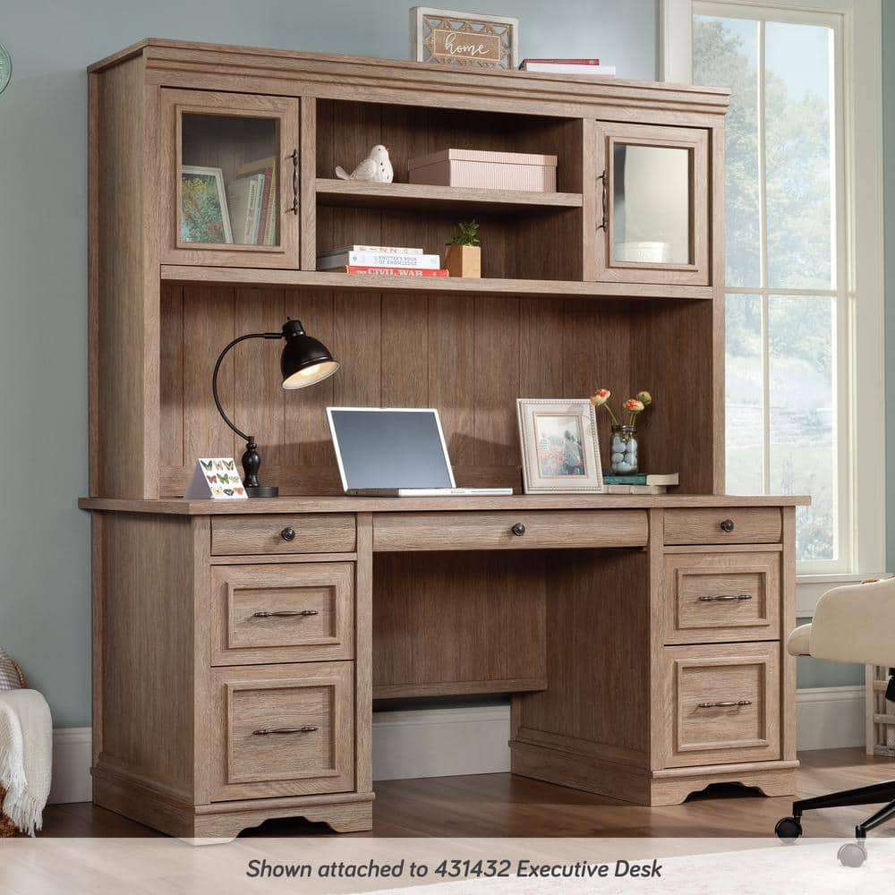 Brushed Oak 66" Hutch with Glass Doors