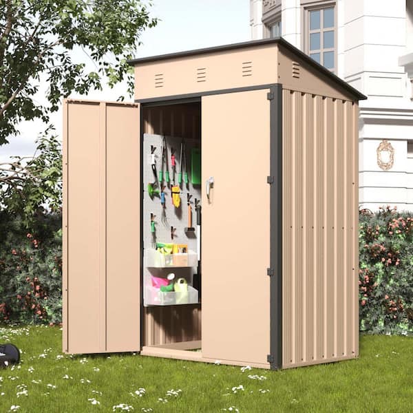 ToolCat 4 ft. W x 3 ft. D Outdoor Metal Storage Shed Tool House with Lockable Door for Backyard, Antique Yellow (12 sq. ft.)