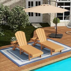 Laguna 2-Piece Fade Resistant HDPE Plastic Adjustable Outdoor Adirondack Chaise Loungers with Wheels in Teak