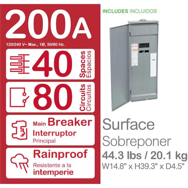 Homeline 200 Amp 40-Space 80-Circuit Outdoor Main Breaker Plug-On Neutral Load Center
