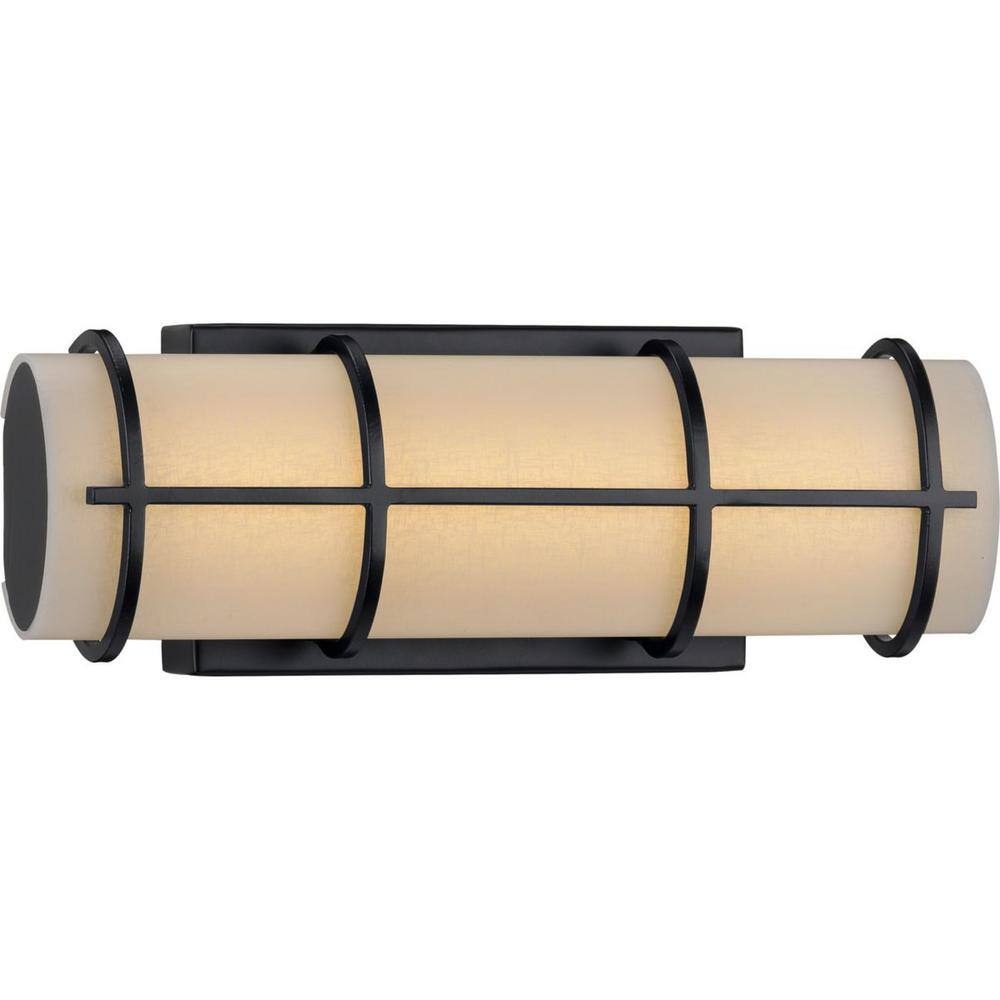 Matte Black Cylinder LED Bath Vanity Light with White Linen Shade
