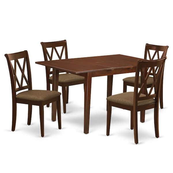 East West Furniture 5-Piece Mahogany Finish Solid Wood Top - Rectangular Dining Room Set with Butterfly Leaf - Seats 4