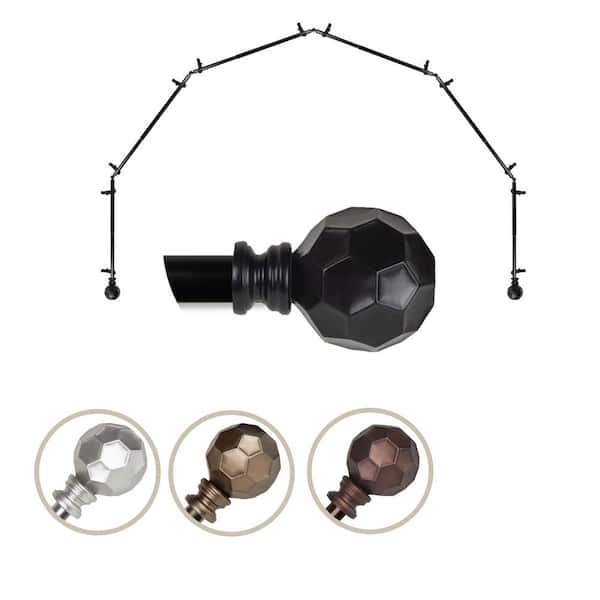 EMOH 13/16" Dia Adjustable 6 Sided Bay Window Curtain Rod 28 to 48" (each side) in Black with Elliana Finials