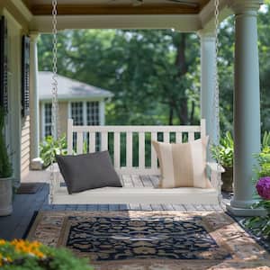 4 ft. Wood Patio Porch Swing Outdoor With Chains and Curved Bench, White