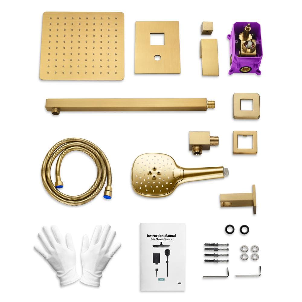 Gold Wall Mounted Rain Shower System with Handheld Spray