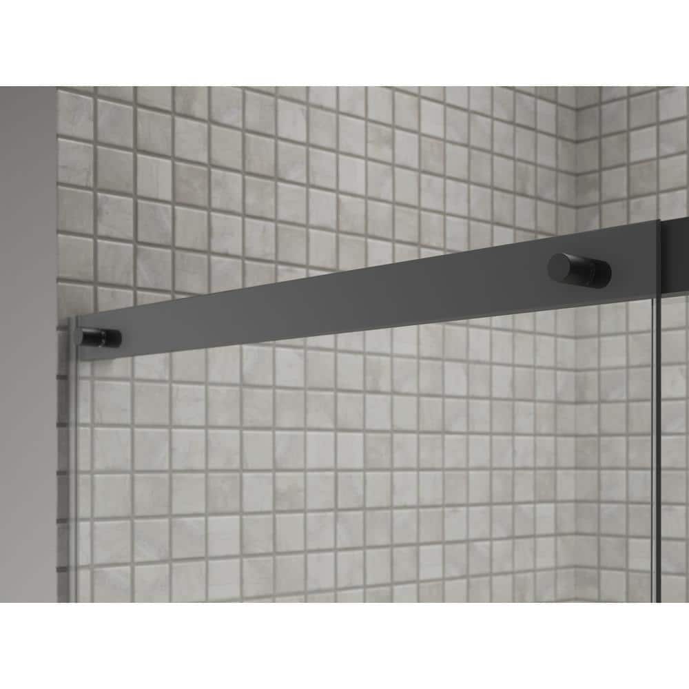 Matte Black Tall Sliding Shower Door with Frosted Glass