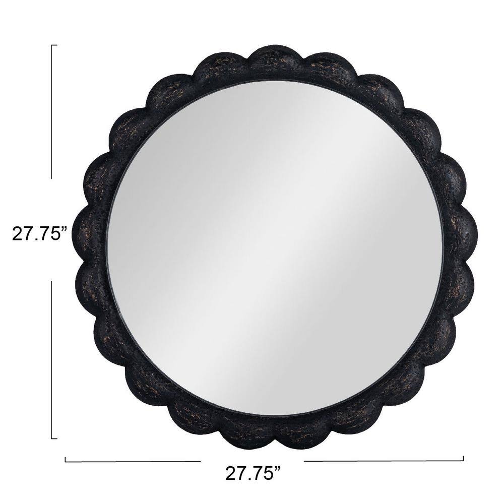 27.75" Round Black Scalloped Wood Wall Mirror