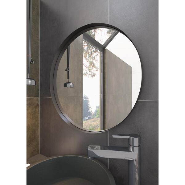 tunuo 23.6 in. W x 23.6 in. H Round Metal Framed Wall Bathroom Vanity Mirror in Black