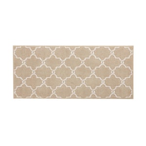 Washable Non-Skid Beige and White 26 in. x 60 in. Geometric Accent Rug