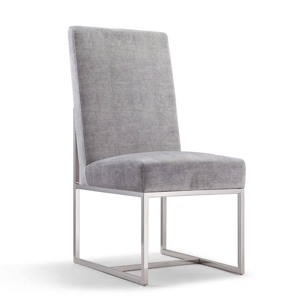 Gray Velvet Upholstered High-Back Arm Chair with Metal Frame