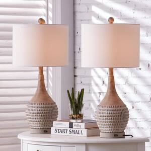 Salem 24 .75 in. Wood Table Lamp Set with USB (Set of 2)