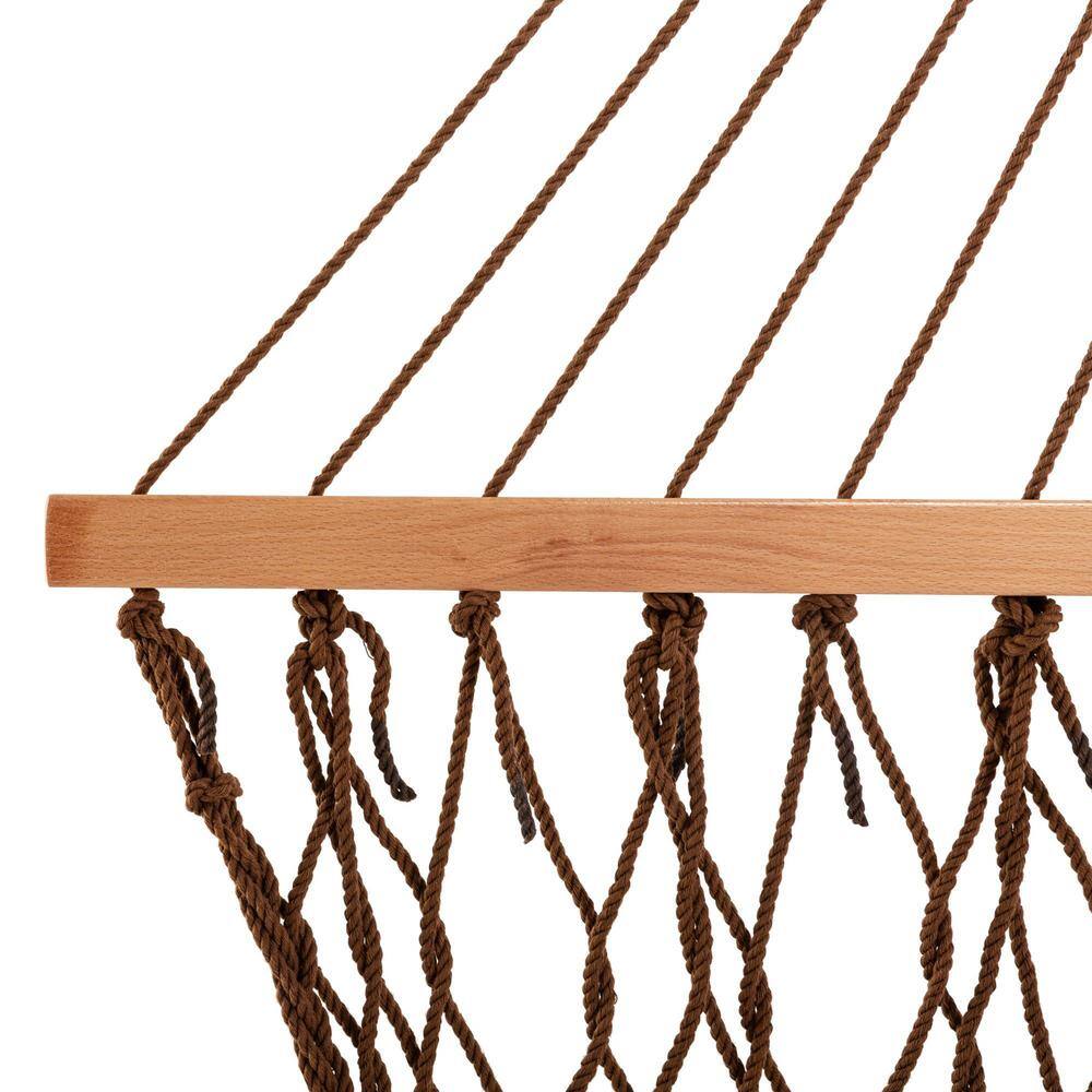 Antique Brown Polyester Rope Hammock with Hardwood Spreader Bars