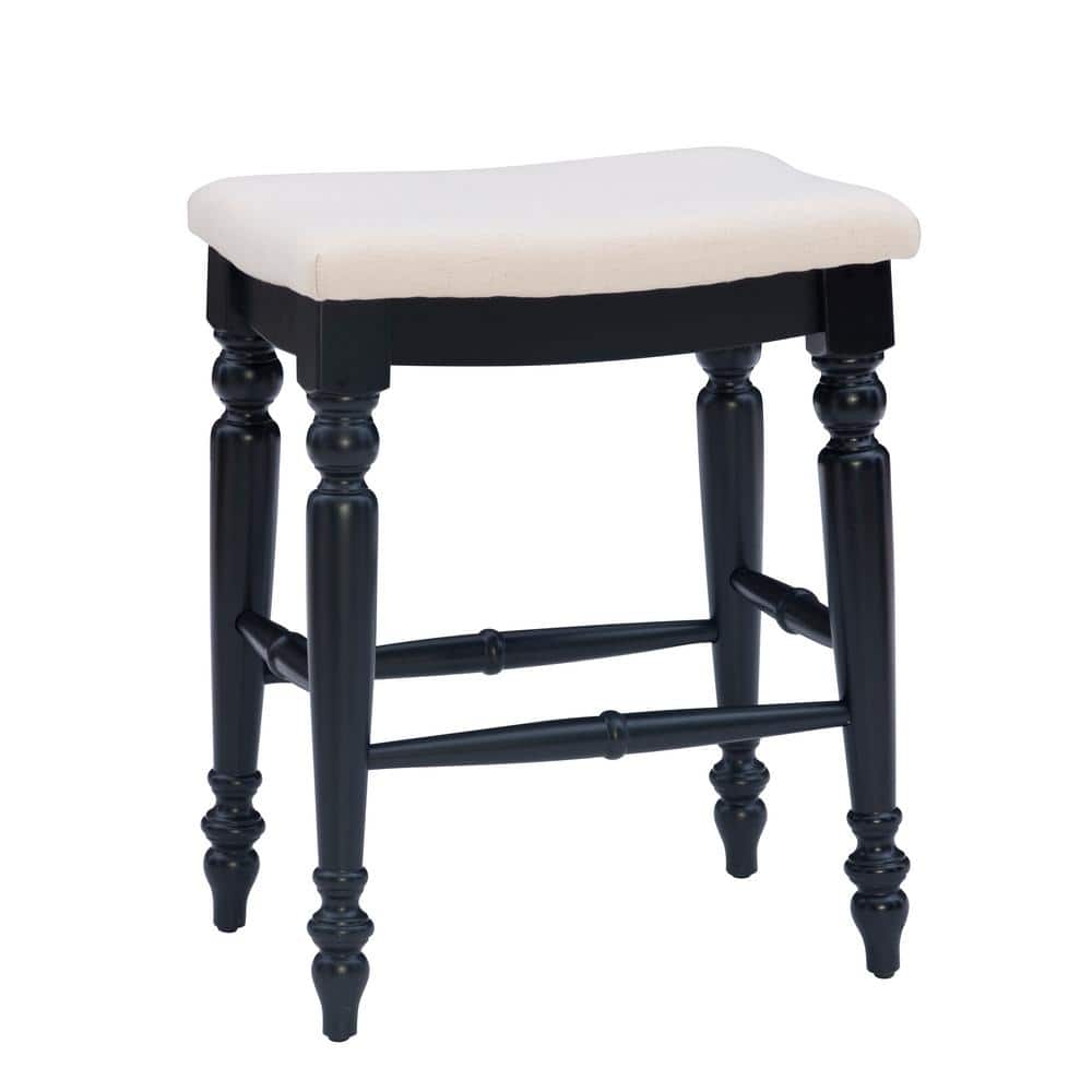 Marino 25 in. Black Backless Wood Counter Stool with Fabric Seat