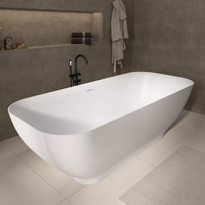 63 in. x 29.5 in. Solid Surface Stone Resin Flat Bottom Free Standing Soaking Bathtub Freestanding Bathtub in White