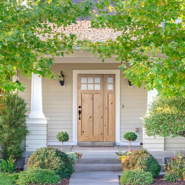 50 in. x 96 in. Craftsman Knotty Alder 3 PNL 6 Lt DS Unfinished Right-Hand Inswing Prehung Front Door/Right Sidelite